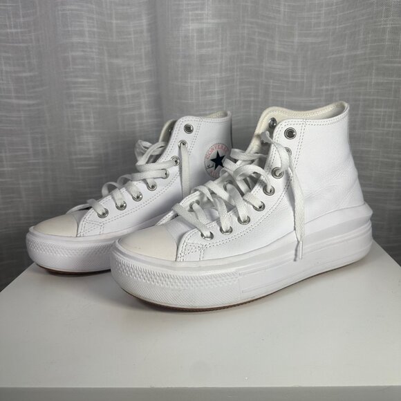 Converse Chuck Taylor All Star Move Leather Platform High-Top Sneakers White 8 - Picture 7 of 15